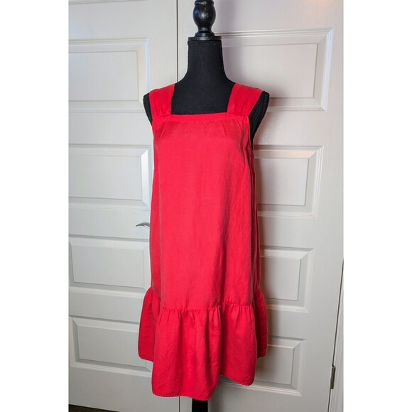 Ann Taylor Loft Size M Dress Linen Blend Square Neck Flounce Flowy Boho - Picture 2 of 9